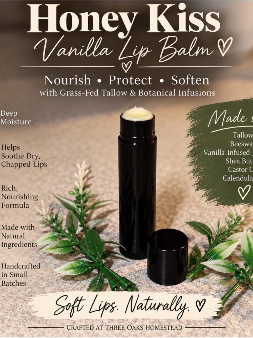 Honey Kiss Tallow Vanilla Lip Balm